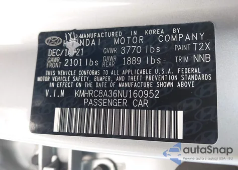 2022 Hyundai Venue Sel z USA, uszkodzony, nr VIN KMHRC8A36NU160952